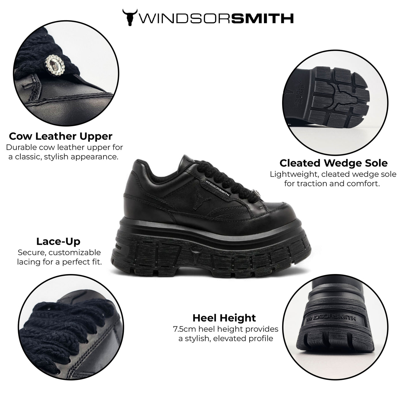 Windsorsmith Sneakers in pelle nera spessa - Swerve