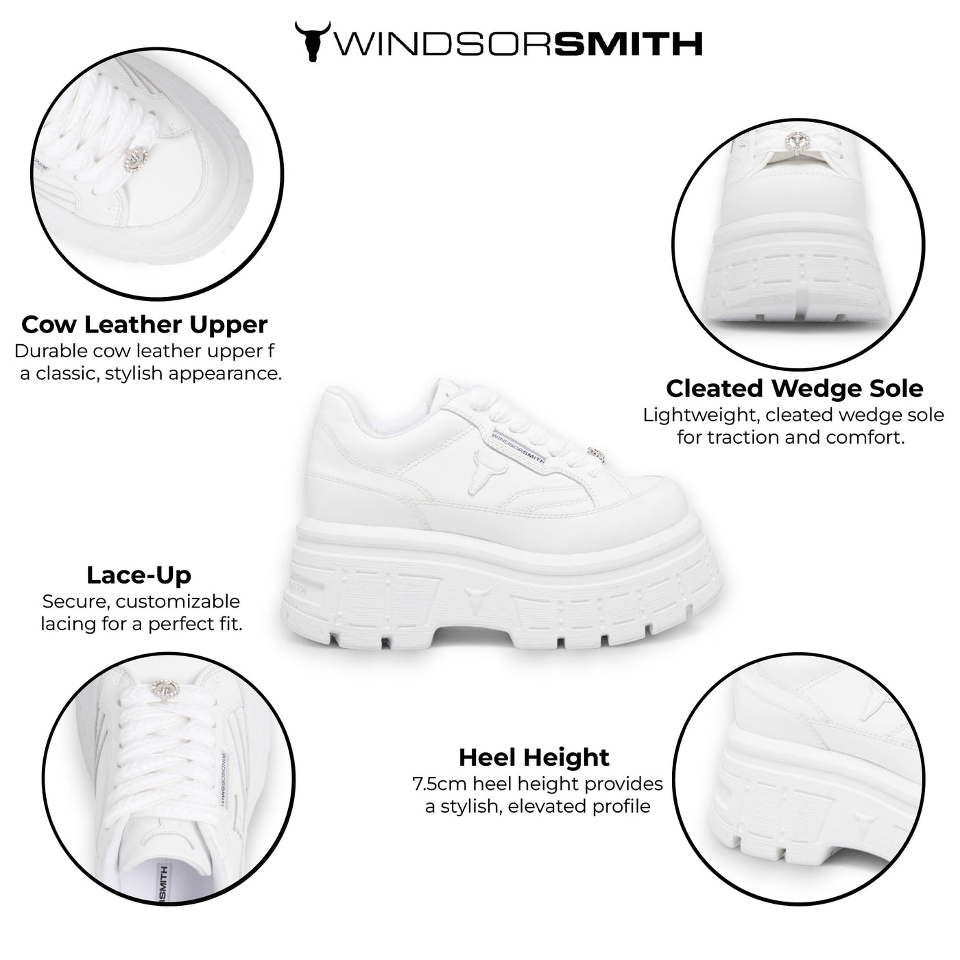 Windsorsmith White Chunky Leather Sneakers - Swerve