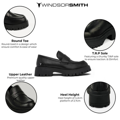 Windsorsmith Black Leather Chunky Loafers - True