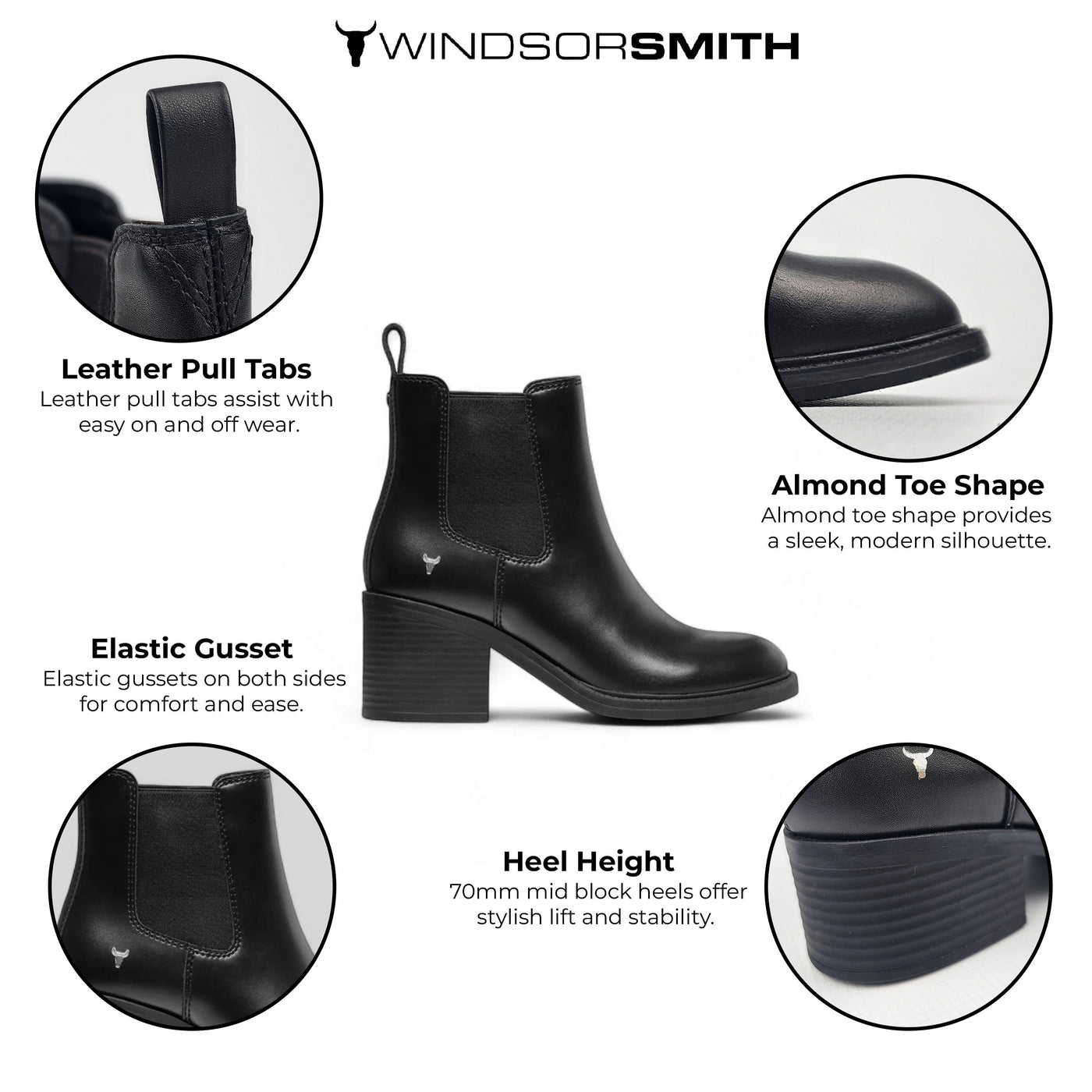 Windsorsmith Black Classic Leather Chelsea Ankle Boots - Varsity