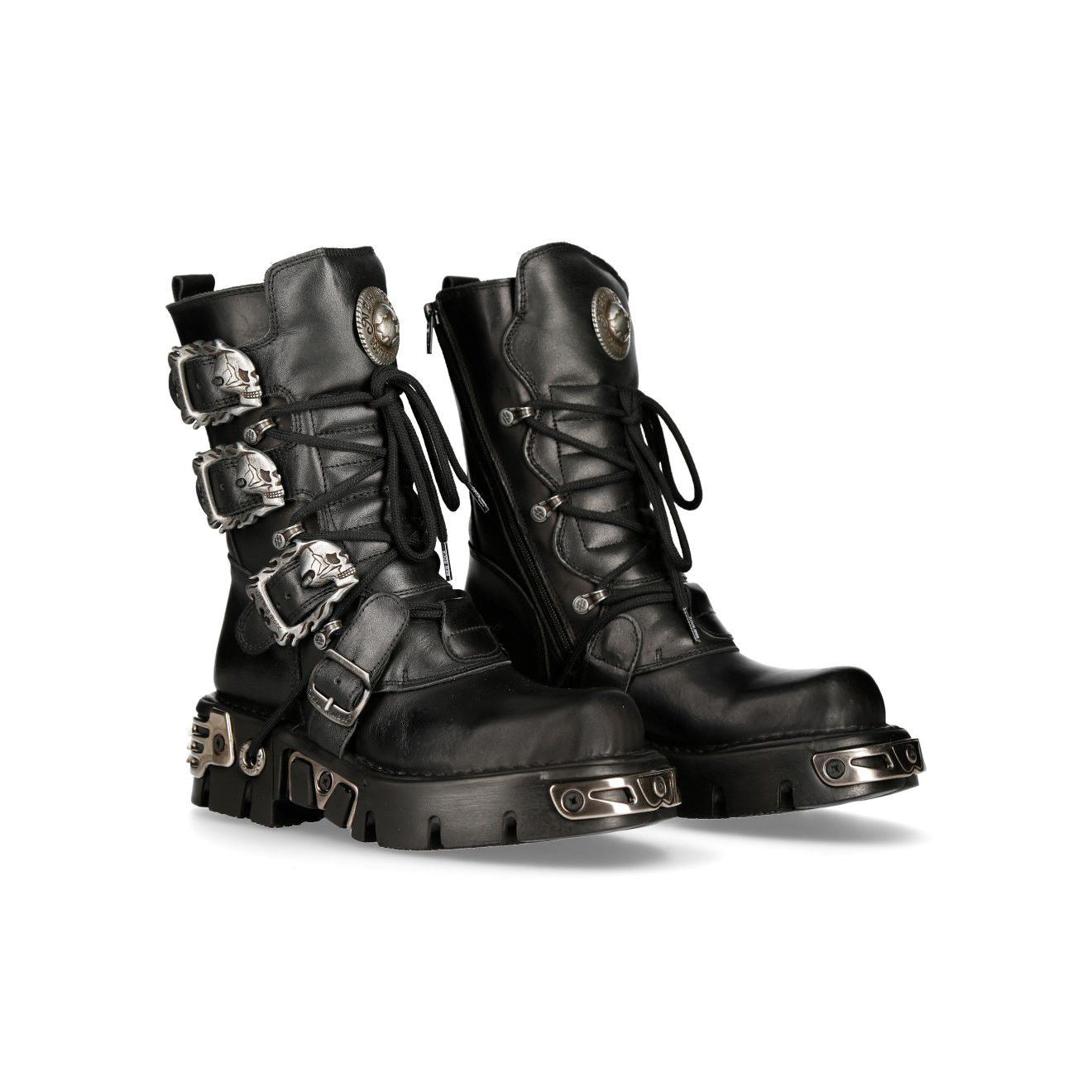 New Rock Black Mid-Calf Gothic Leather Boots-391-S1