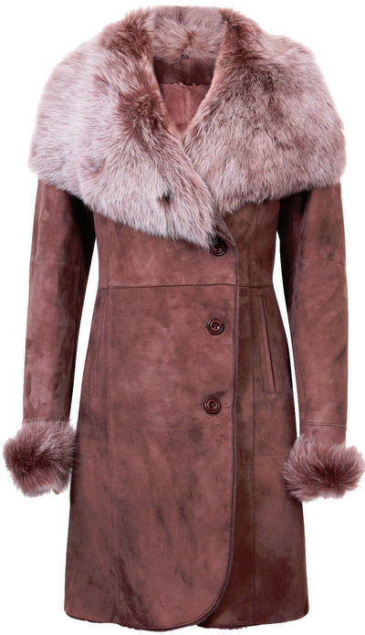 Womens Suede Merino Shearling Coat with Toscana Collar-Hanoi