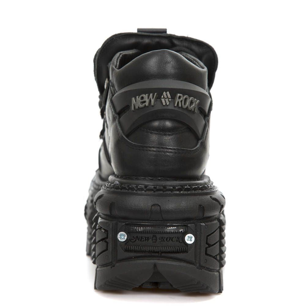 New Rock Unisex Metallic Black Leather Gothic Boots- M