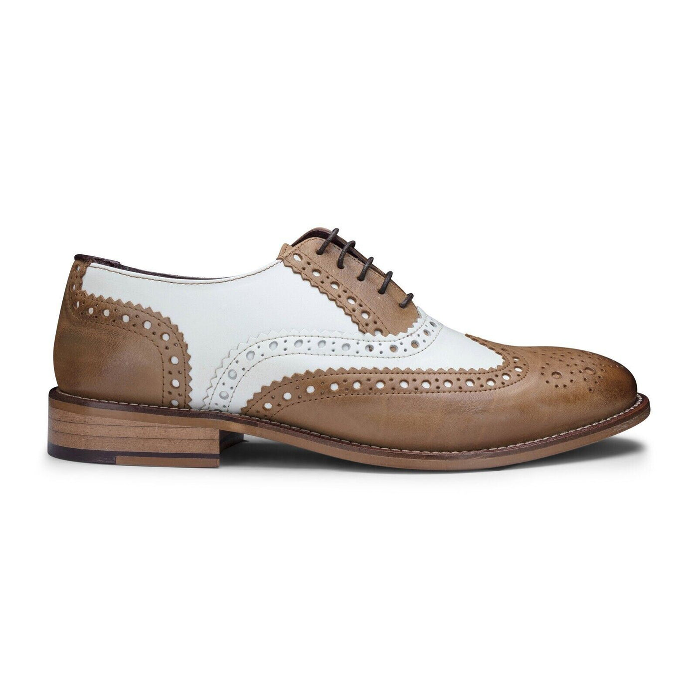 Mens Classic Oxford Tan/White Leather Gatsby Brogue Shoes