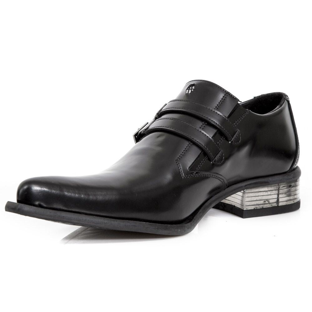 New Rock – Schwarze Newman-Schuhe aus Leder mit Schnalle – M-2246-S14