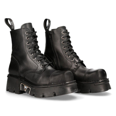 New Rock Black Leather Military Biker Boots- M-NEWMILI083-S19