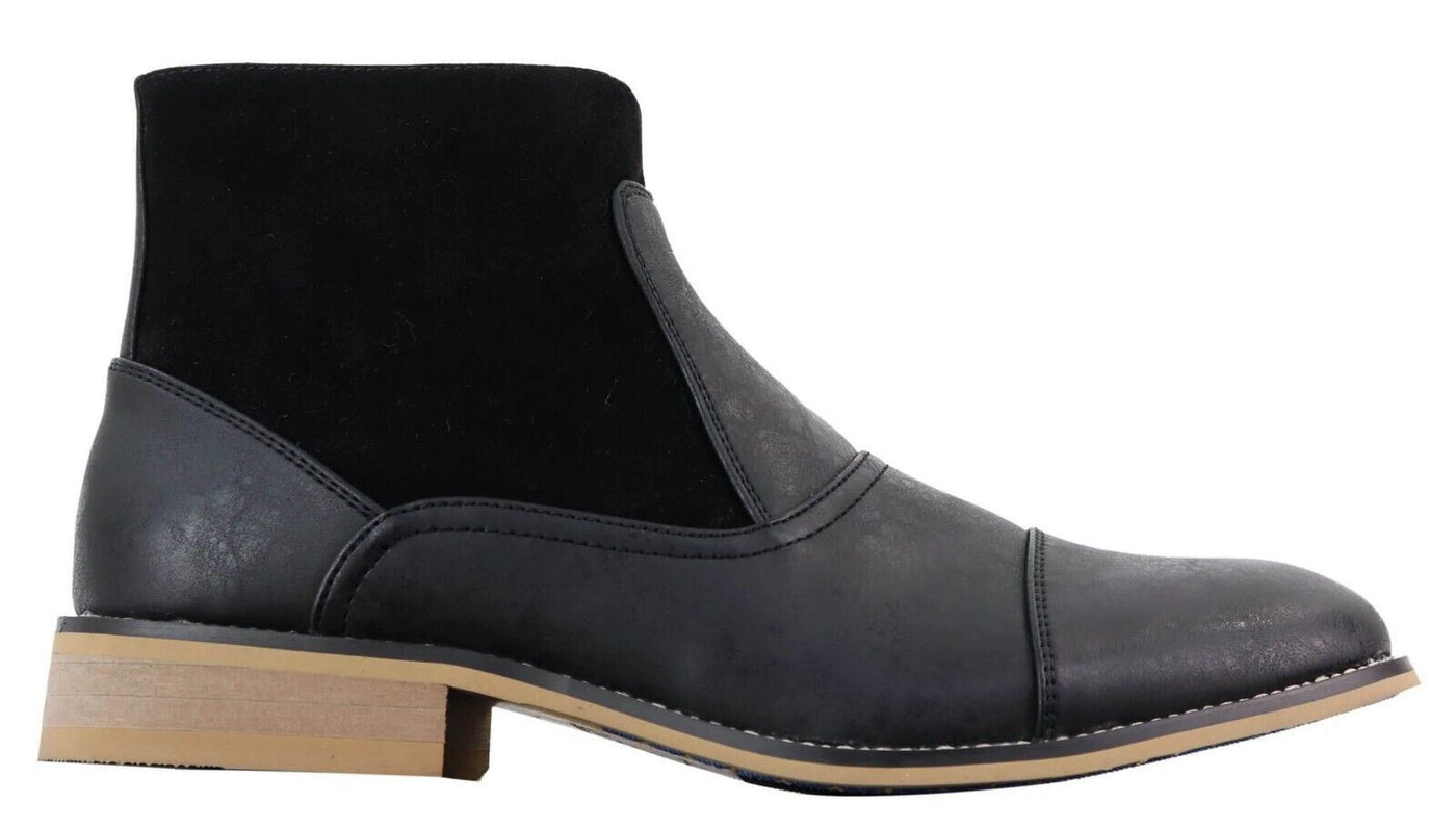 Mens Black Leather Suede Zip Up Chelsea Boots