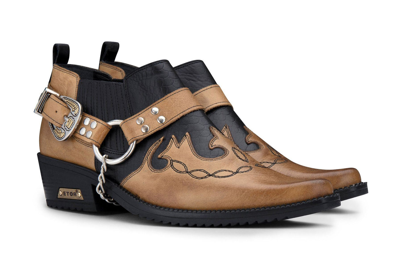 Men's Black/Tan Snakeskin Winklepicker Leather Western Shoes
