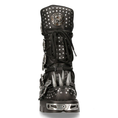 New Rock Black Leather Studded Gothic Boots-1535-S1