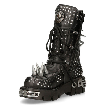 New Rock Black Leather Studded Gothic Boots-1535-S1