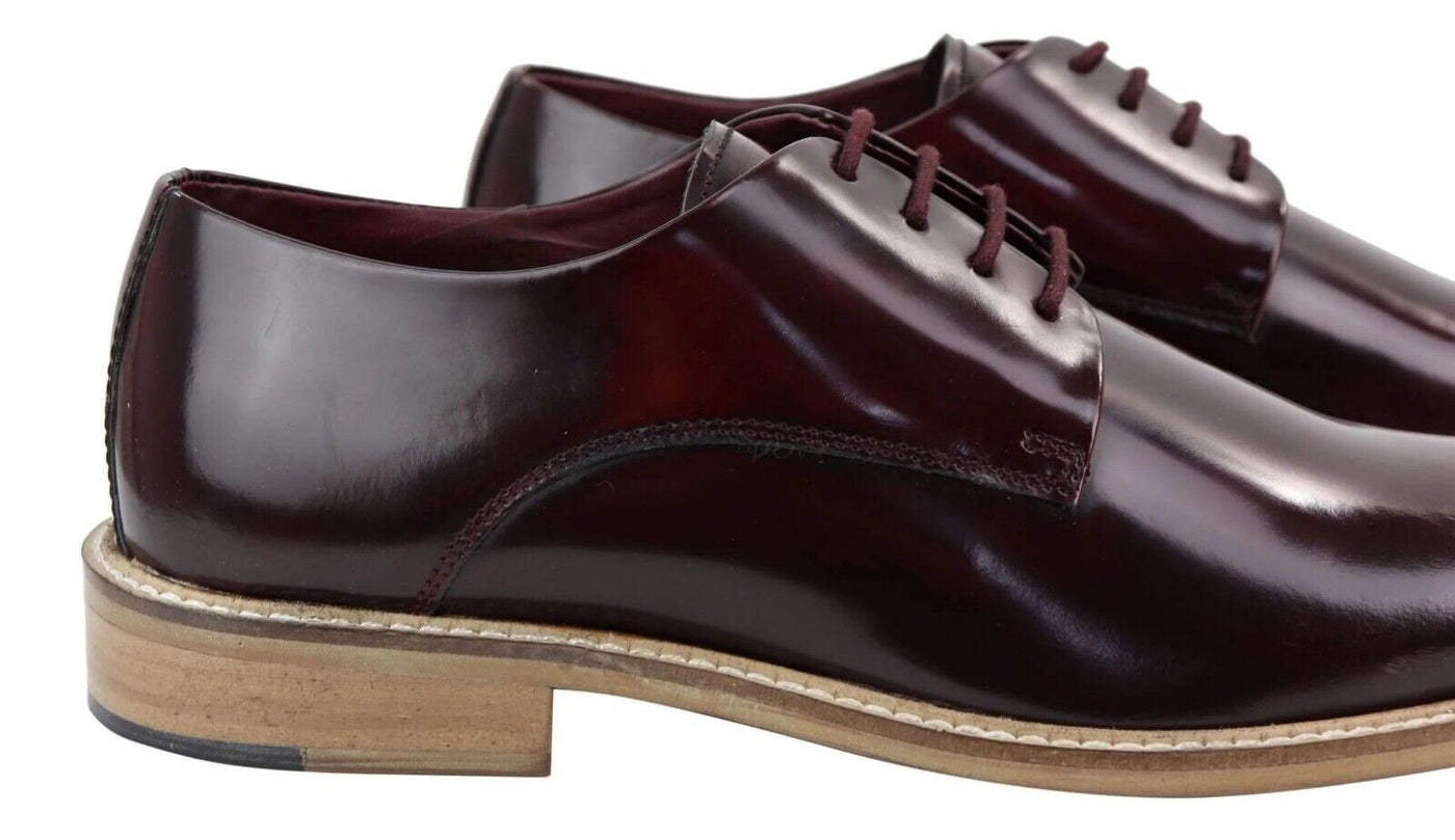 Mens Retro Oxford Brogue Derby Shoes in Wine Patent Leather