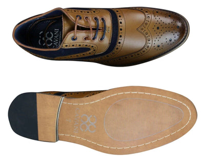 Klassische Oxford-Brogue-Schuhe aus Wildleder für Herren in Marineblau aus hellbraunem Leder