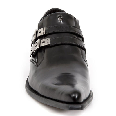 New Rock – Schwarze Newman-Schuhe aus Leder mit Schnalle – M-2246-S14