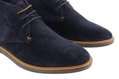 Mens Navy Suede Lace Up Chukka Boots