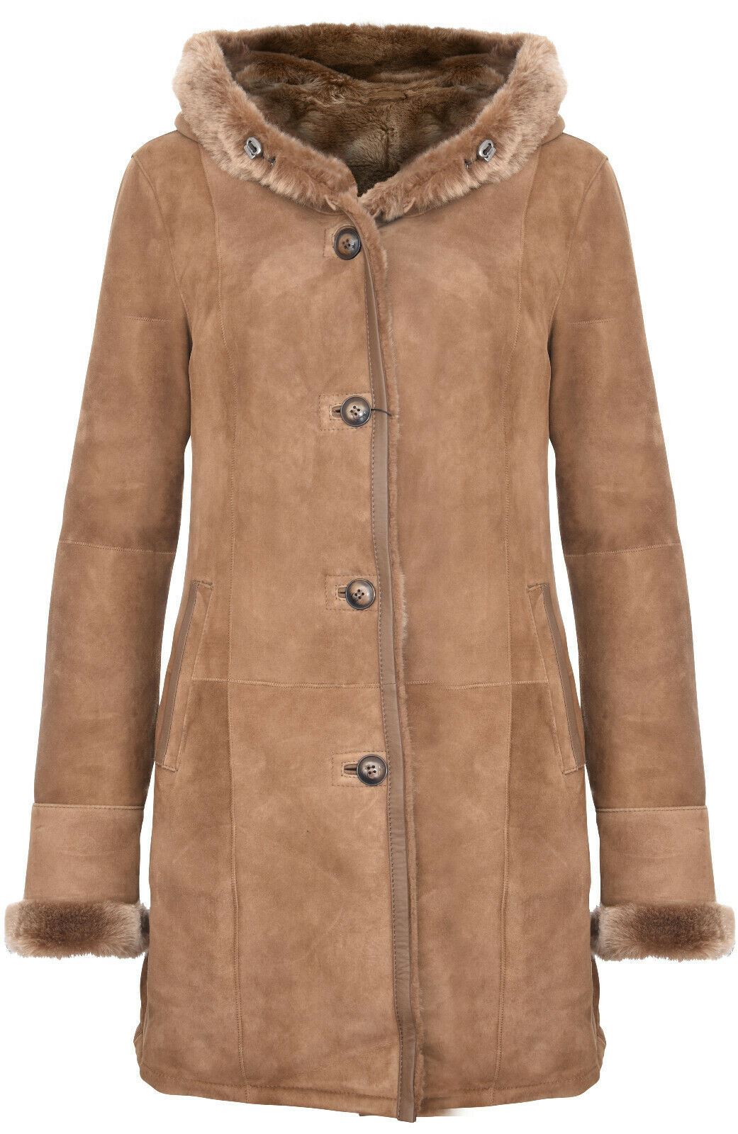 Womens Suede Merino Sheepskin Parka Coat-Tripoli