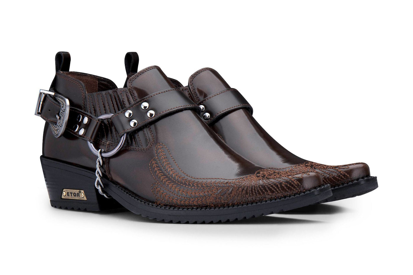 Braune Cowboyschuhe aus Leder mit Adler-Absatz für Herren