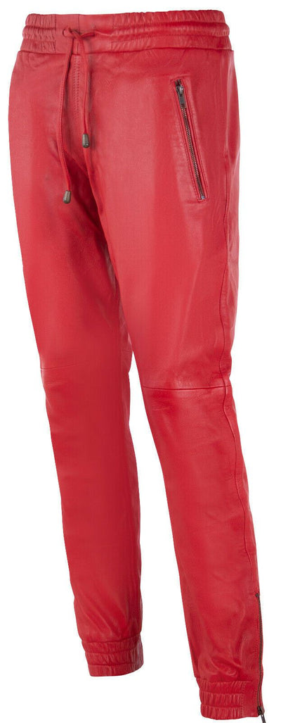 Mens  Leather Jogging Bottoms-Boston