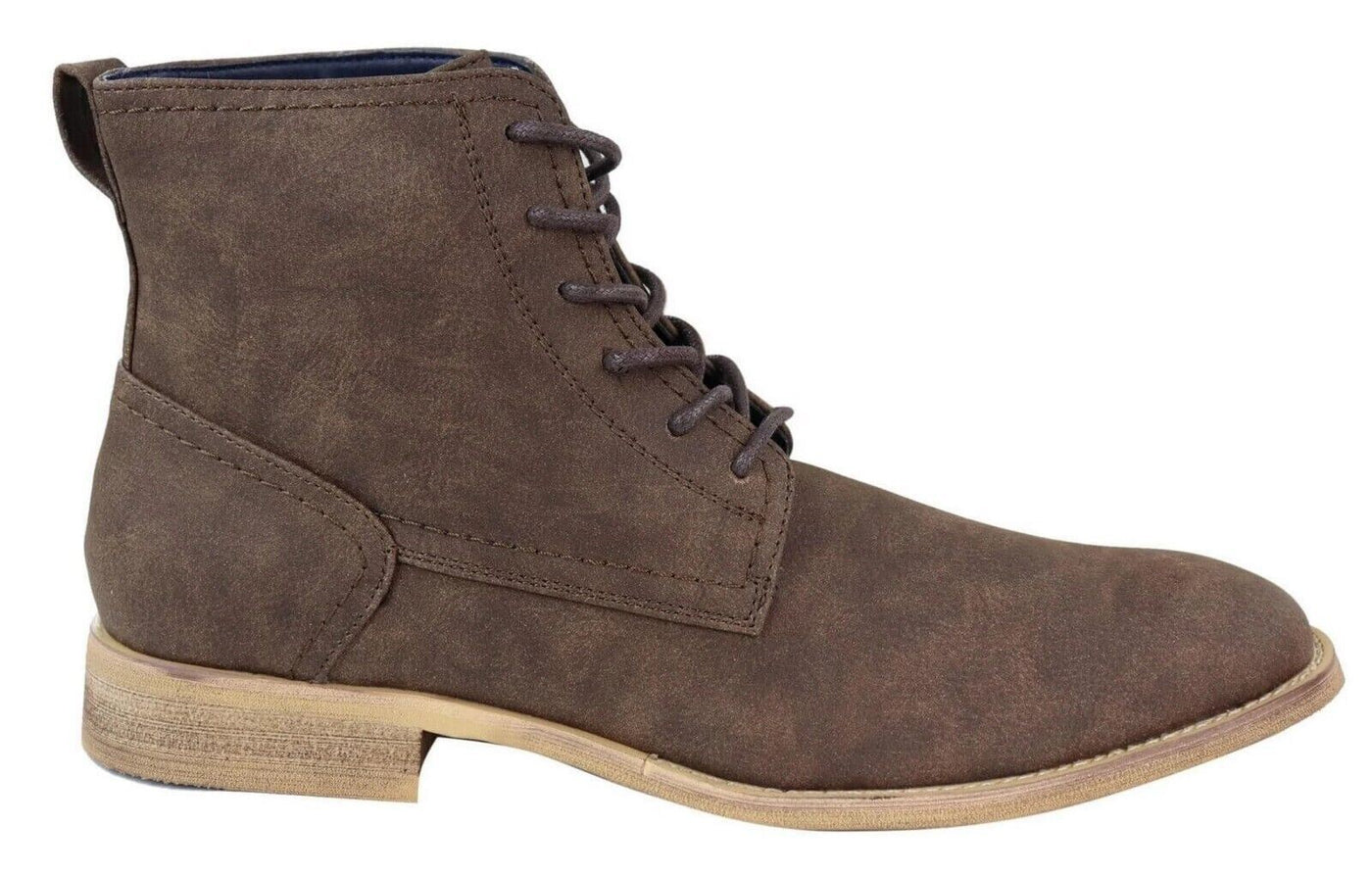 Mens Matt Brown Suede Lace Up Ankle Boots