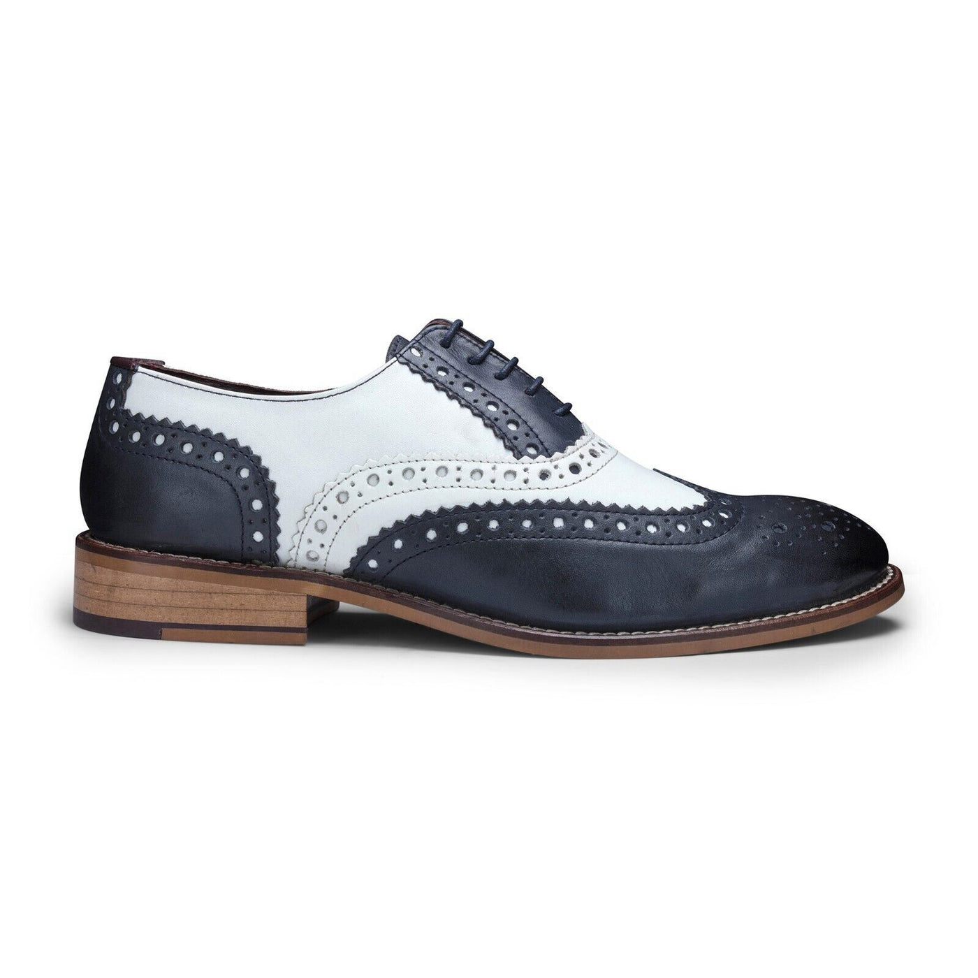 Klassische Oxford-Schuhe für Herren im Gatsby-Stil aus marineblauem/weißem Leder