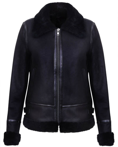 Womens Black B3 Sheepskin Leather Jacket-Campinas