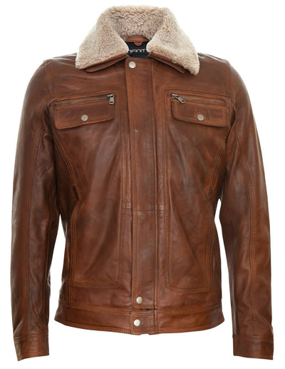 Mens Trucker Shirt Leather Jacket-Galway