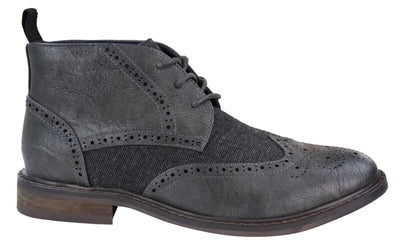 Klassische Tweed-Oxford-Brogue-Stiefeletten für Herren aus grauem Leder