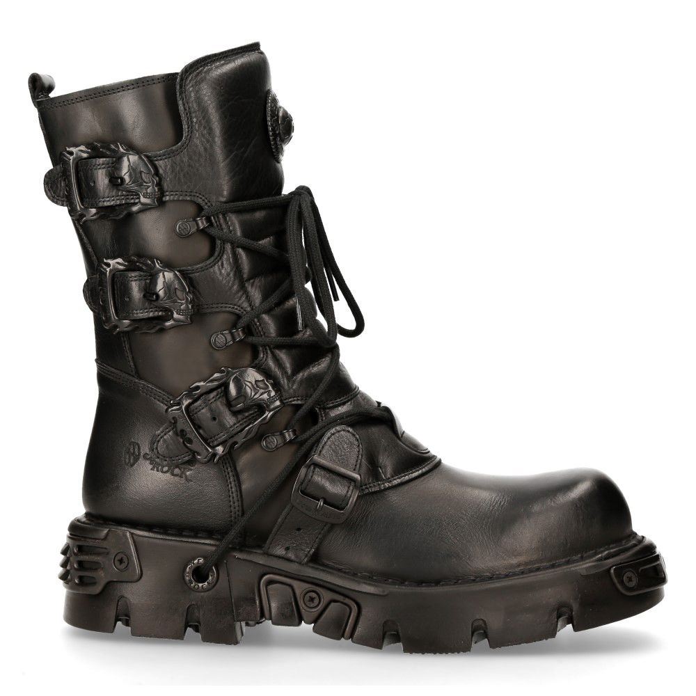 New Rock Black Leather Mid-Calf Boots-391-S18