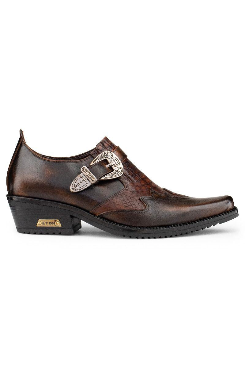 Men's Brown Leather Winklepickers Cowboy Cuban Biker Shoes – Infinity ...