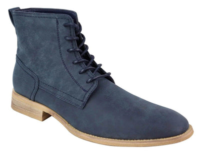 Mens Matt Navy Suede Lace Up Ankle Boots