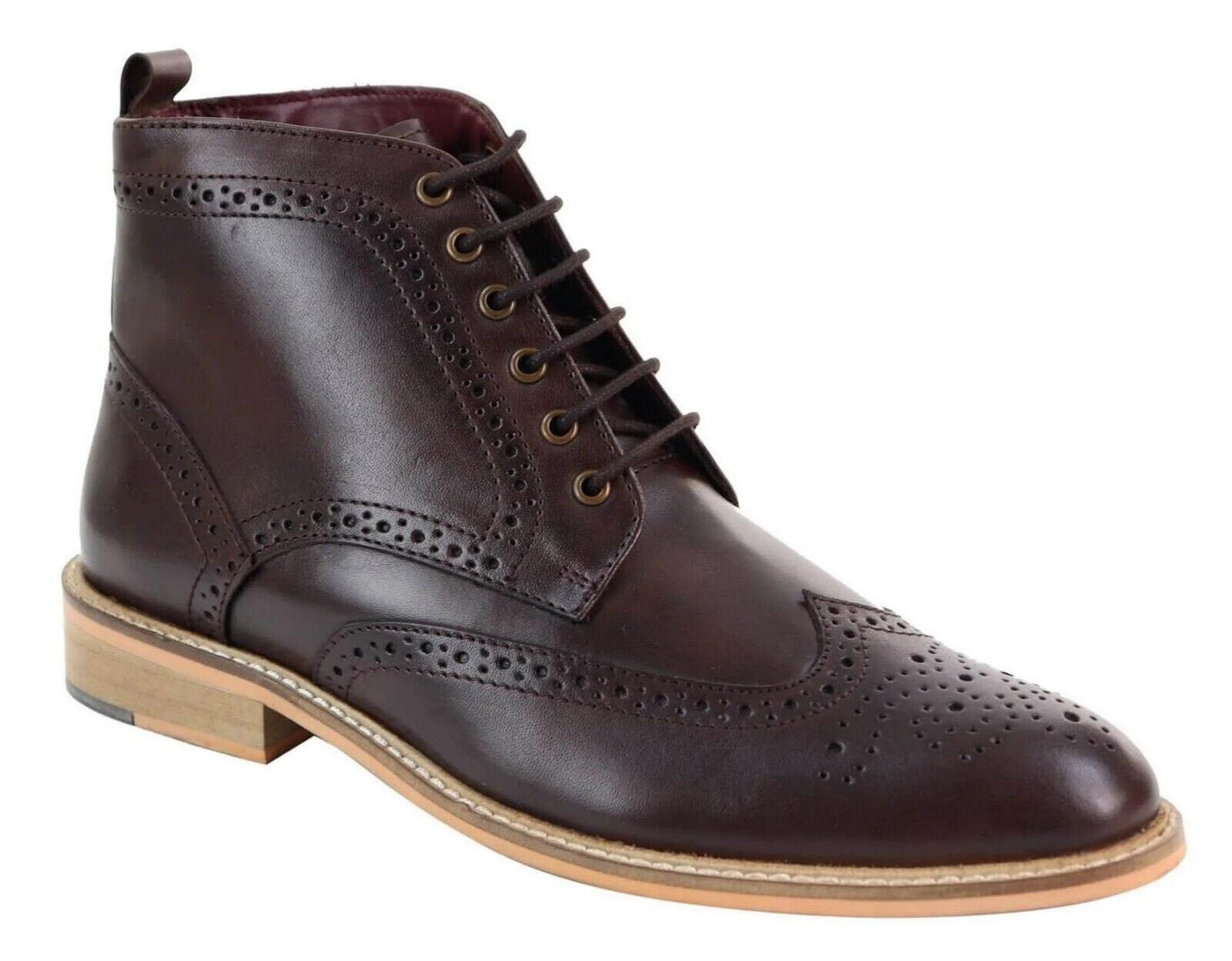 Klassische Oxford-Brogue-Stiefeletten für Herren aus braunem Leder