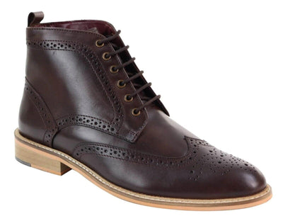 Mens Classic Oxford Brogue Ankle Boots in Brown Leather