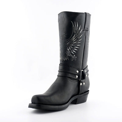 Grinders Mens Black Leather Cowboy Boots-Bald Eagle