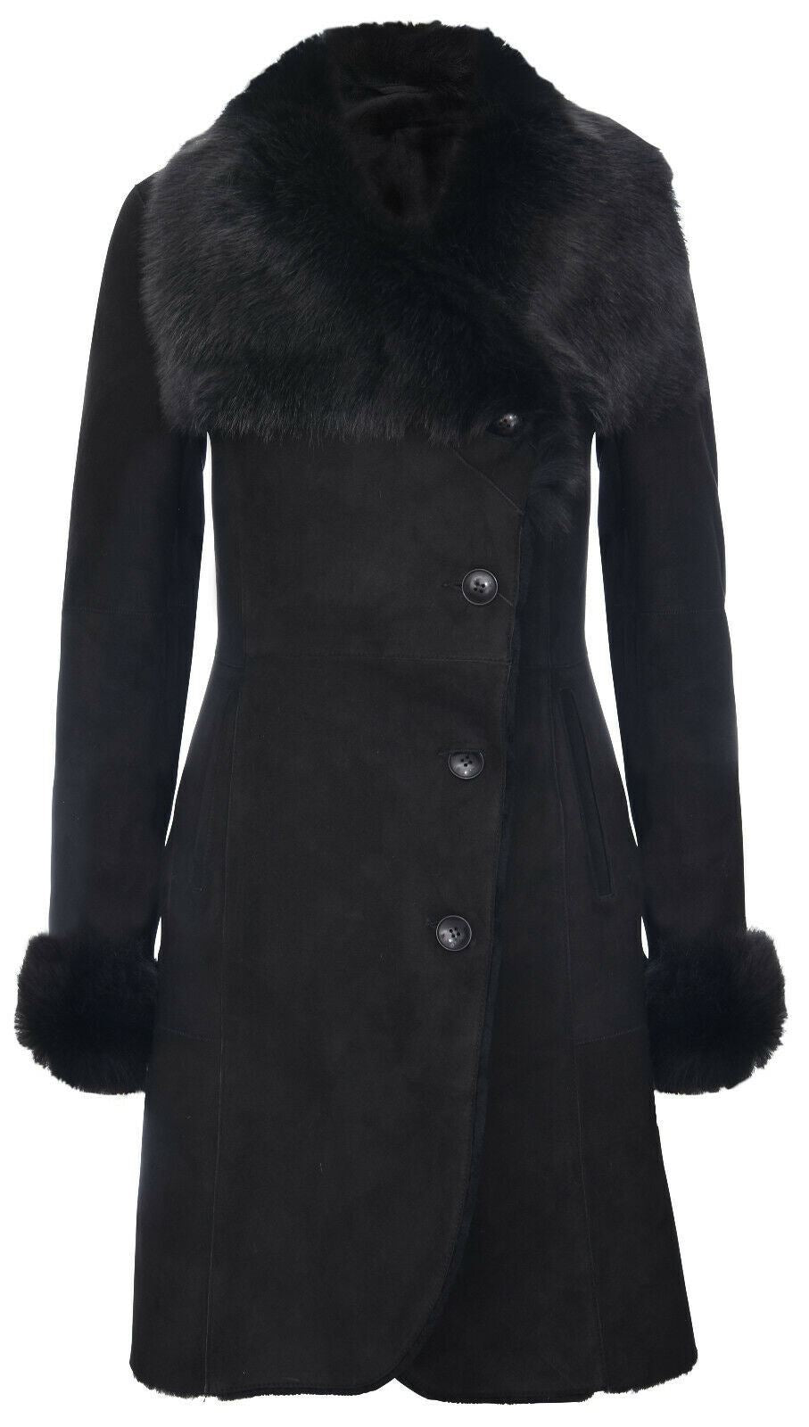 Womens Suede Merino Shearling Coat with Toscana Collar-Hanoi