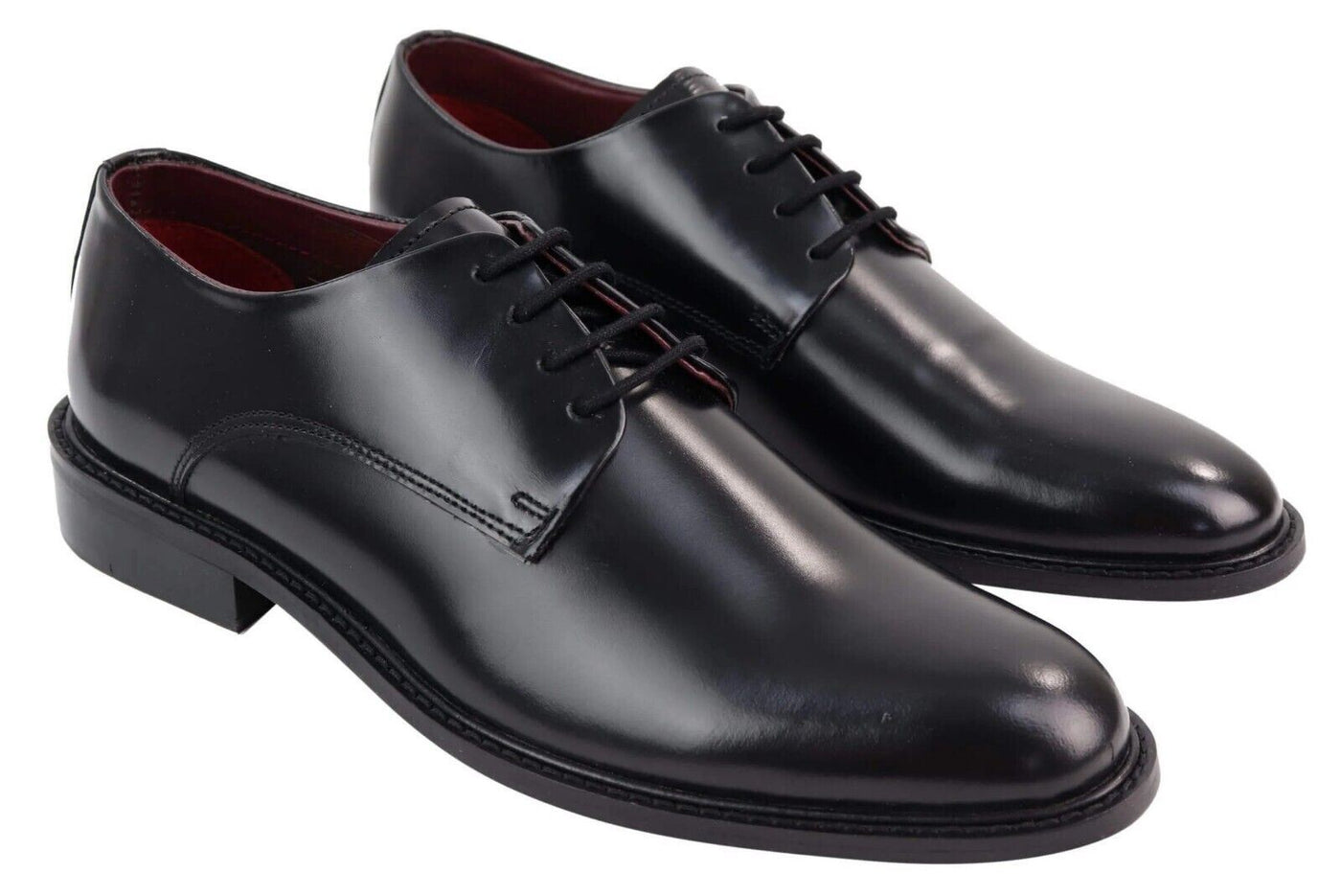 Mens Retro Oxford Brogue Derby Shoes in Black Patent Leather