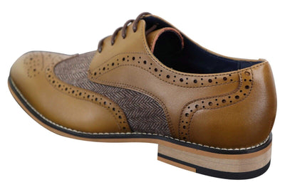 Klassische Oxford-Tweed-Brogue-Schuhe für Herren aus hellbraunem Leder