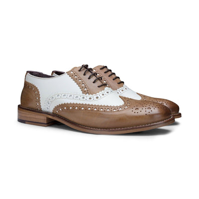 Mens Classic Oxford Tan/White Leather Gatsby Brogue Shoes