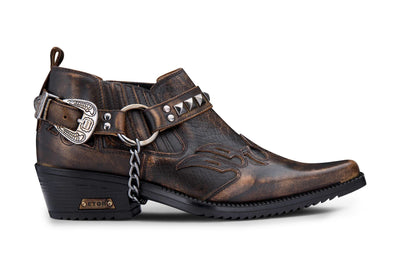 Men’s Brown Croc Leather Winklepicker Studded Western Biker Shoes