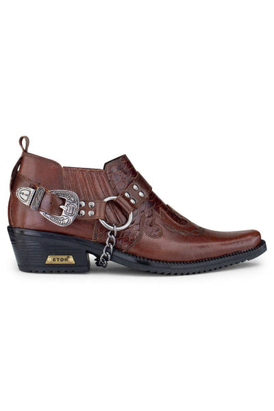 Herren Winklepicker Cowboy Cuban Biker Schuhe aus braunem Leder