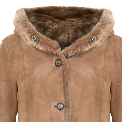 Womens Suede Merino Sheepskin Parka Coat-Tripoli