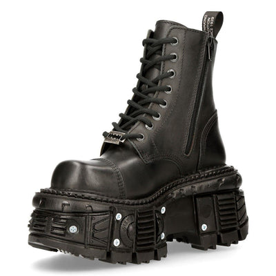 New Rock Unisex-Kampfstiefel aus schwarzem Leder mit Plateausohle - TANK083-C1