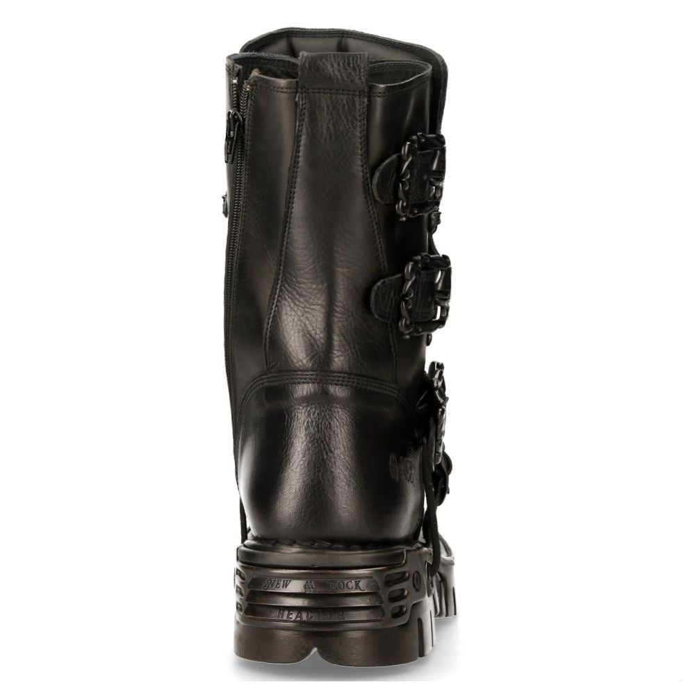 New Rock Black Leather Mid-Calf Boots-391-S18