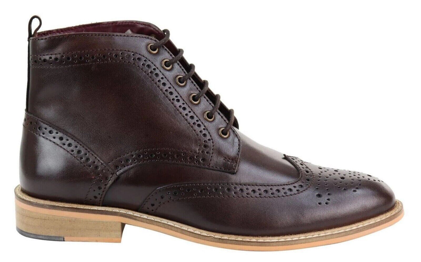 Klassische Oxford-Brogue-Stiefeletten für Herren aus braunem Leder