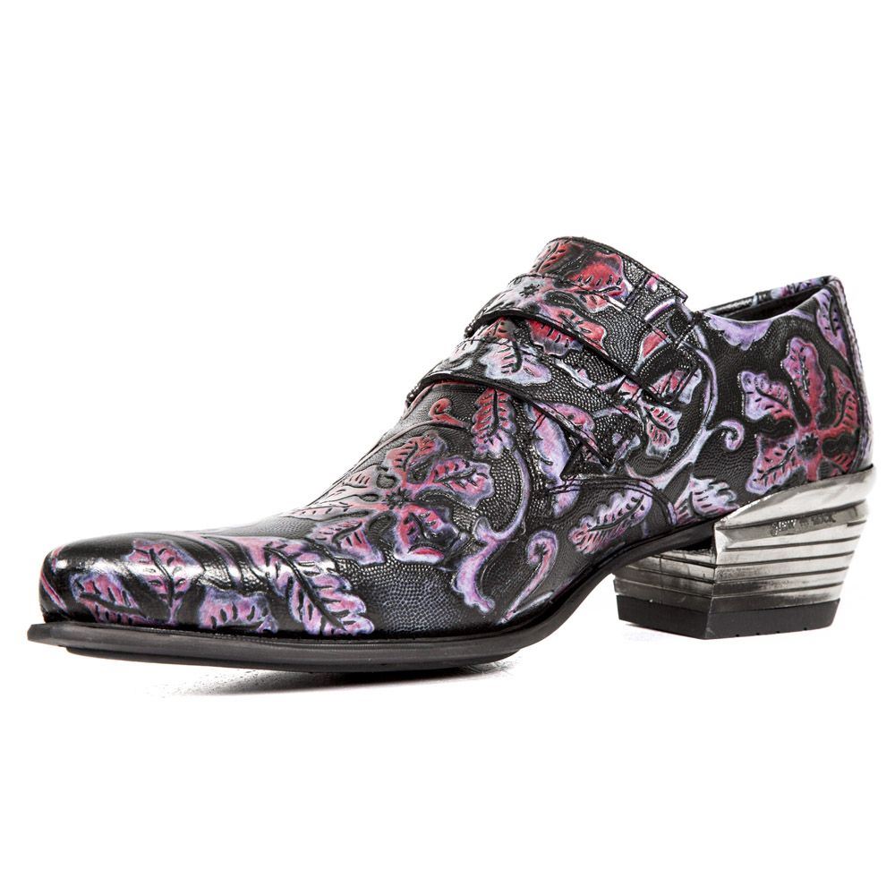 New Rock Vintage Rote Blumen Lederschnalle Schuhe-7960-S6