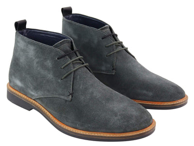 Mens Grey Suede Lace Up Chukka Boots