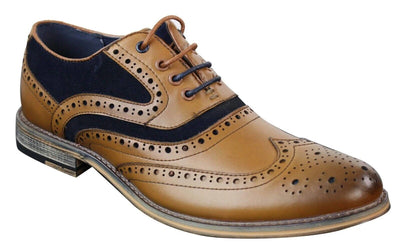 Klassische Oxford-Brogue-Schuhe aus Wildleder für Herren in Marineblau aus hellbraunem Leder