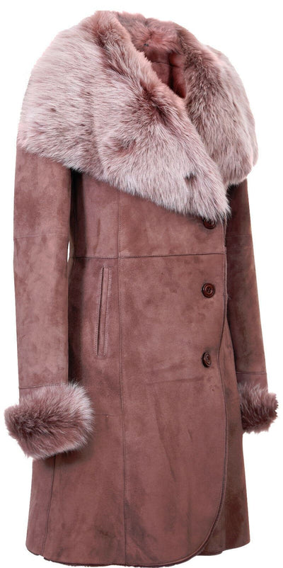 Womens Suede Merino Shearling Coat with Toscana Collar-Hanoi