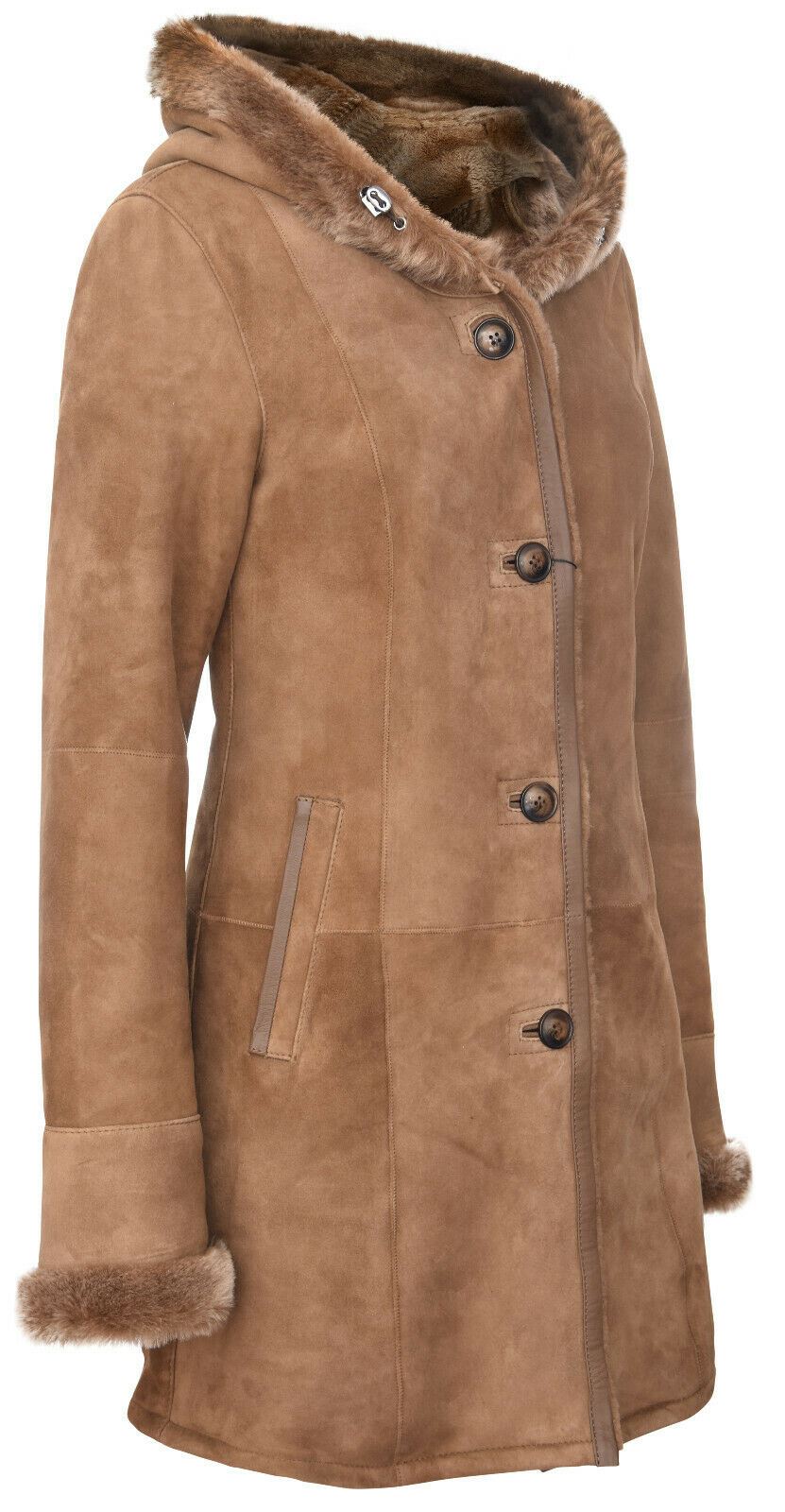 Womens Suede Merino Sheepskin Parka Coat-Tripoli