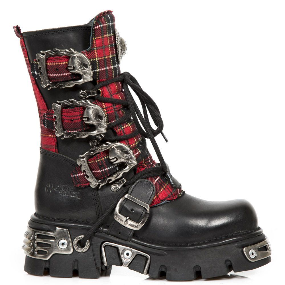 New Rock Tartan Leather Gothic Boots-391T-S1