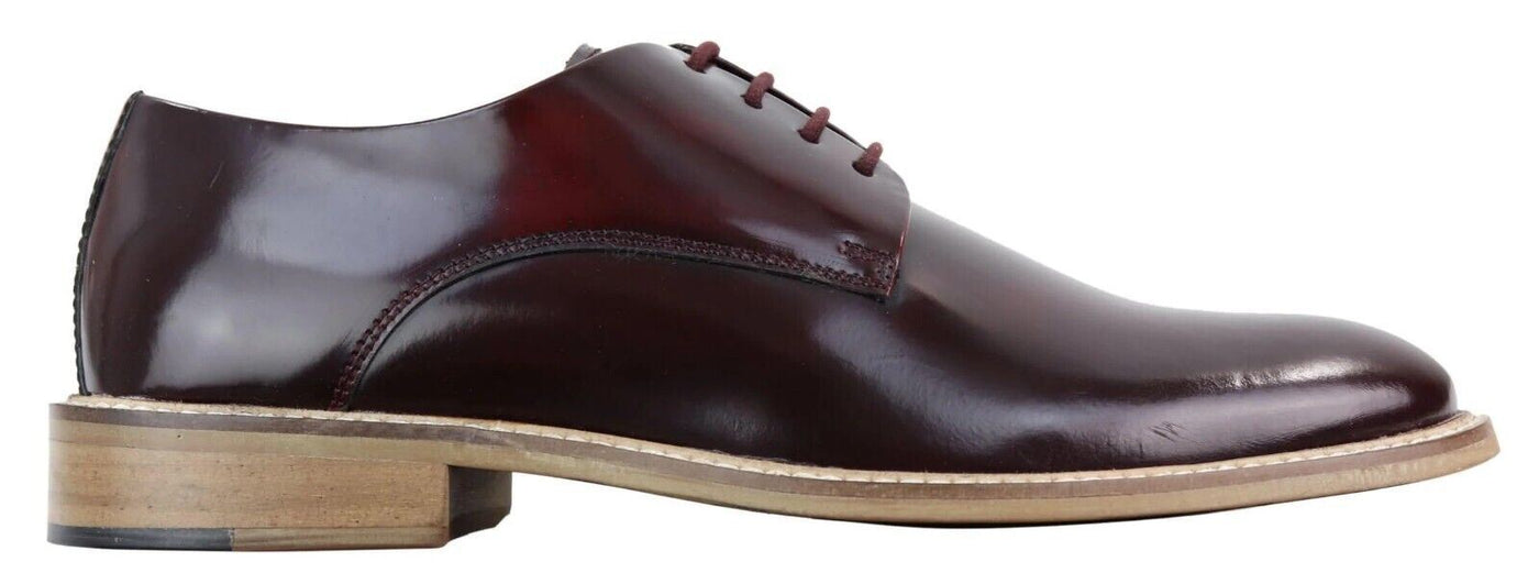 Mens Retro Oxford Brogue Derby Shoes in Wine Patent Leather