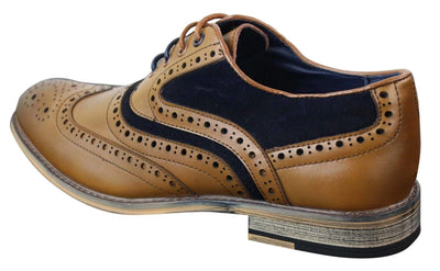 Klassische Oxford-Brogue-Schuhe aus Wildleder für Herren in Marineblau aus hellbraunem Leder